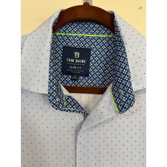 Tom Baine Mens Dress Shirt Wrinkle Free Medium Slim Fit 15 -15.5 Light Blue - Picture 2 of 13